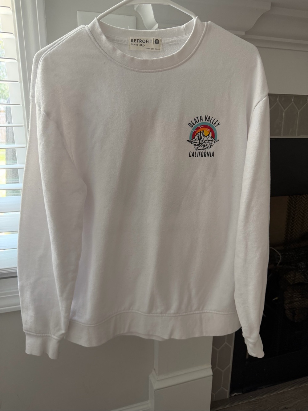 Retrofit White Crewneck Sweatshirt with Death Valley Graphic